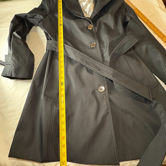 Calvin Klein Ladies'Trench Coat Pockets Removable Hood, Black PL, 4 Buttons, Tie - Picture 7 of 16